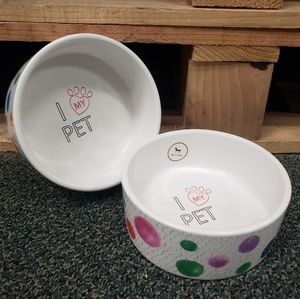 Set of 2 Park Life Designs Polka Dot Stoneware Pet Bowl 2 cups